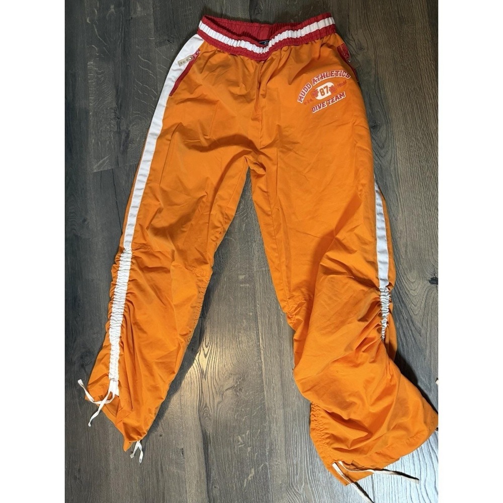 Girls Vtg Mudd Y2K HAWAIIAN HIBISCUS TANGERINE ORANGE Parachute Pants XL-16